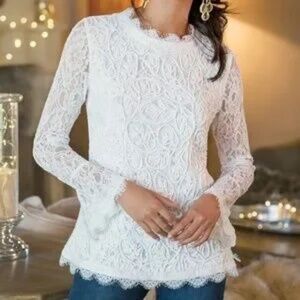 Soft Surroundings Lilith White Lace Embroidered Top XS